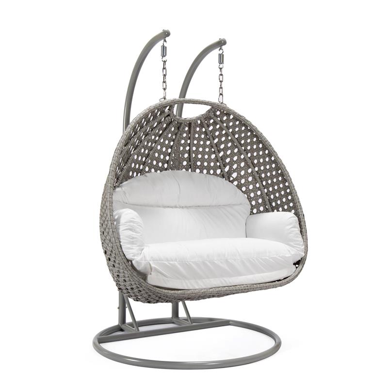 LeisureMod Mendoza Light Gray Wicker Patio Double Swing Chair in White