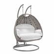 LeisureMod Mendoza Light Gray Wicker Patio Double Swing Chair in White