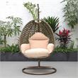 LeisureMod Beige Wicker Patio Egg Swing Chair with Stand in Beige