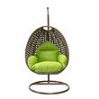LeisureMod Beige Wicker Patio Egg Swing Chair with Stand in Light Green