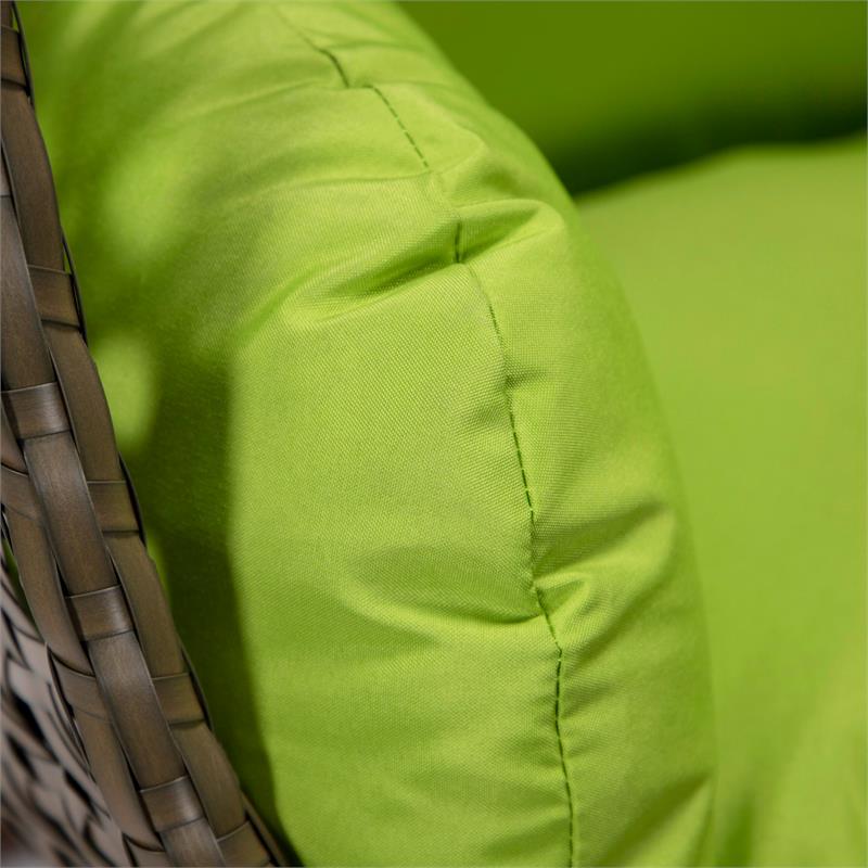 LeisureMod Beige Wicker Patio Egg Swing Chair with Stand in Light Green