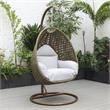 LeisureMod Beige Wicker Patio Egg Swing Chair with Stand in Light Grey