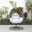 LeisureMod Beige Wicker Patio Egg Swing Chair with Stand in Light Grey