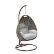 LeisureMod Beige Wicker Patio Egg Swing Chair with Stand in Light Grey