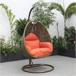 LeisureMod Beige Wicker Patio Egg Swing Chair with Stand in Orange