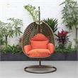 LeisureMod Beige Wicker Patio Egg Swing Chair with Stand in Orange