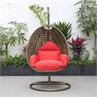 LeisureMod Beige Wicker Patio Egg Swing Chair with Stand in Red