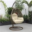 LeisureMod Beige Wicker Patio Egg Swing Chair with Stand in Taupe