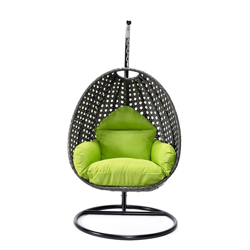 LeisureMod Charcoal Wicker Patio Egg Swing Chair with Stand in Light Green