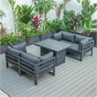 LeisureMod Chelsea 5-Pc Loveseat and Fire Pit Table Set with Black Cushions