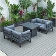 LeisureMod Chelsea 5-Pc Loveseat and Fire Pit Table Set with Blue Cushions