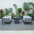 LeisureMod Chelsea 5-Pc Loveseat and Fire Pit Table Set with Light Grey Cushions