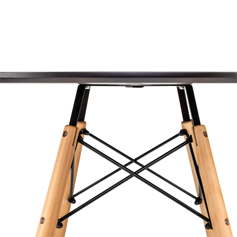 LeisureMod Dover Round Bistro Black Wood Top Dining Table With Eiffel Base