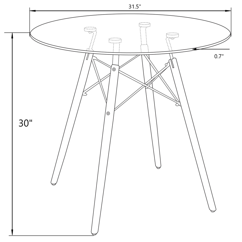 LeisureMod Dover Round Bistro Black Wood Top Dining Table With Eiffel Base