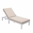 LeisureMod Chelsea Aluminum Outdoor Chaise Lounge Chair With Beige Cushion