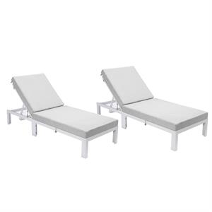 LeisureMod Chelsea Aluminum Outdoor Chaise Lounge Chair in Light Grey Set of 2