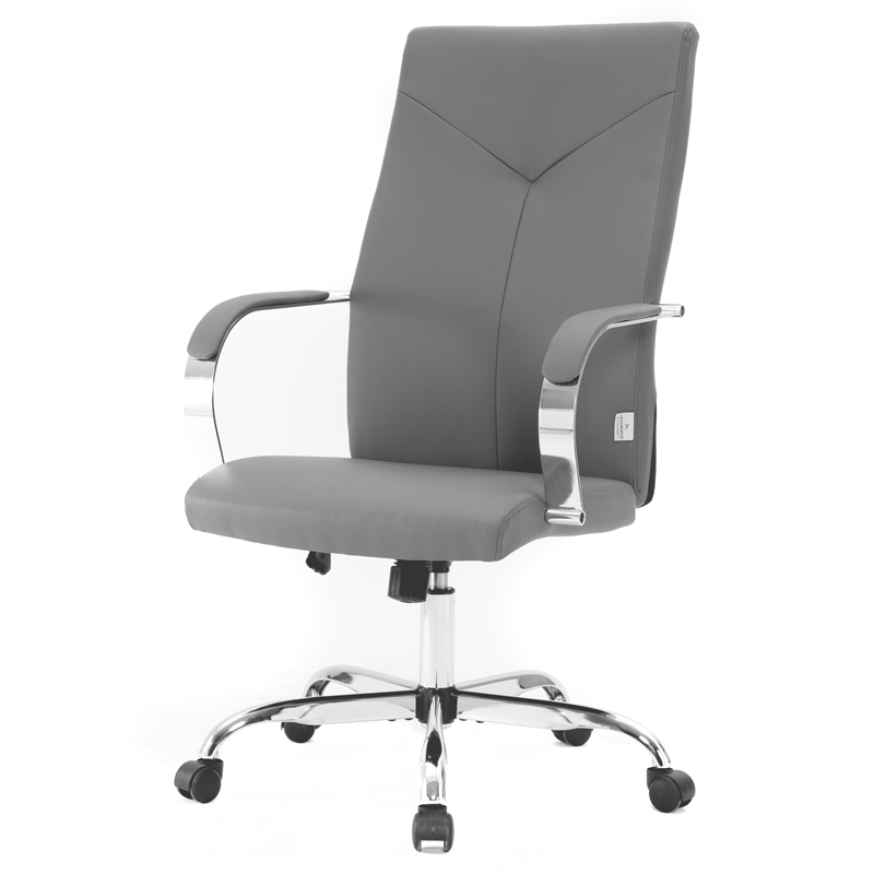 LeisureMod Sonora Modern High-Back Leather Conference Office Chair in Gray