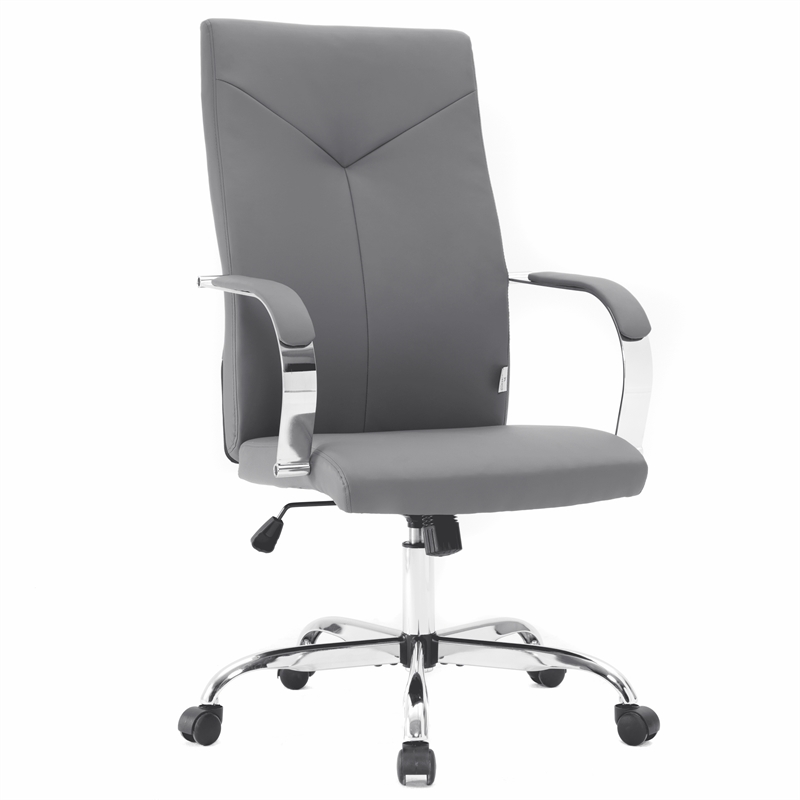 LeisureMod Sonora Modern High-Back Leather Conference Office Chair in Gray