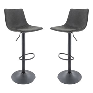 LeisureMod Tilbury Modern Adjustable Bar Stool Set of 2 in Charcoal Black