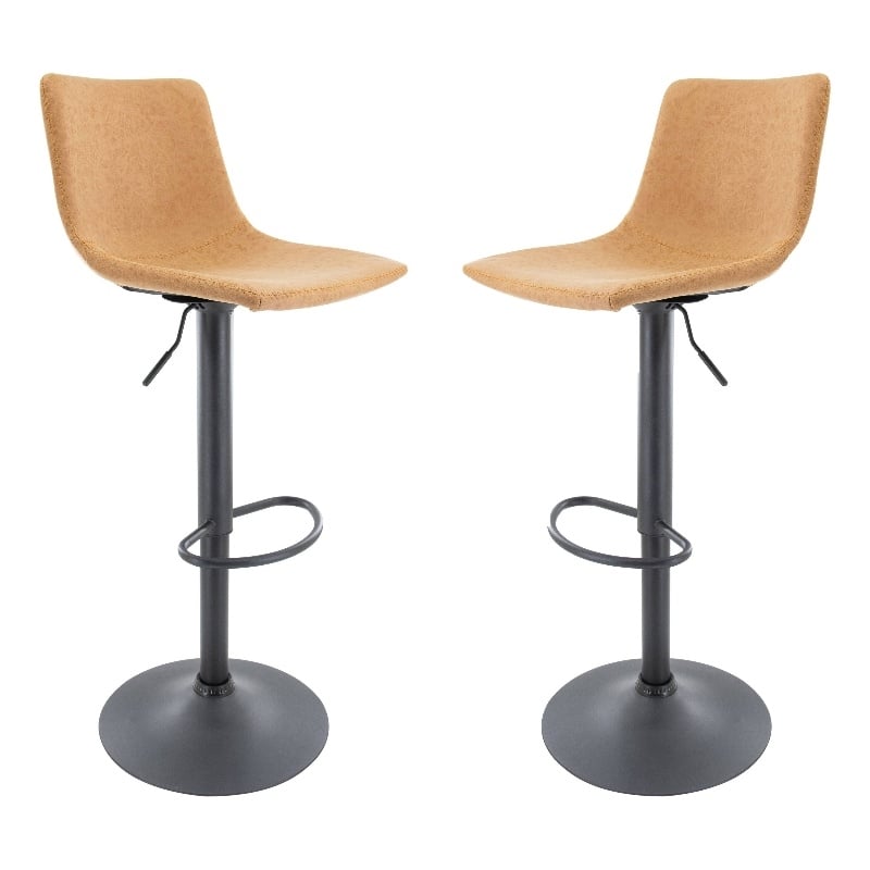 LeisureMod Tilbury Modern Adjustable Bar Stool Set of 2 in Light Brown