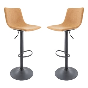 LeisureMod Tilbury Modern Adjustable Bar Stool Set of 2 in Light Brown