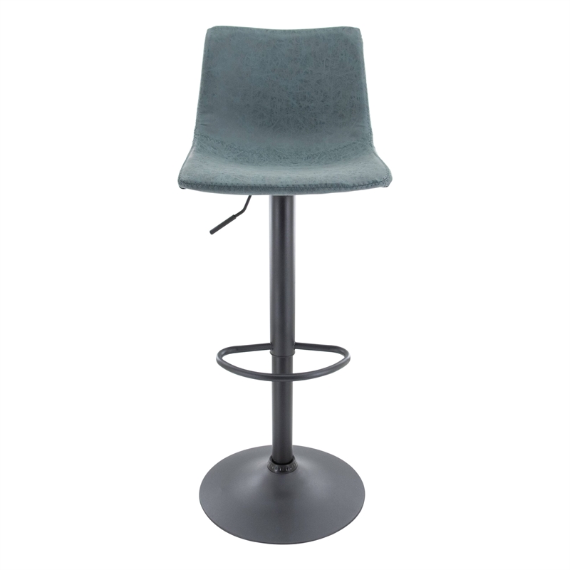 LeisureMod Tilbury Modern Adjustable Bar Stool Set of 2 in Peacock Blue