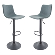 LeisureMod Tilbury Modern Adjustable Bar Stool Set of 2 in Peacock Blue