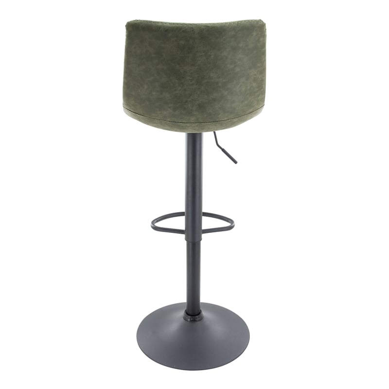 LeisureMod Tilbury Modern Adjustable Bar Stool Set of 2 in Olive Green