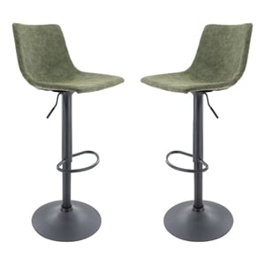 LeisureMod Tilbury Modern Adjustable Bar Stool Set of 2 in Olive Green