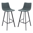 LeisureMod Elland Modern Upholstered Leather Bar Stool Peacock Blue Set of 2