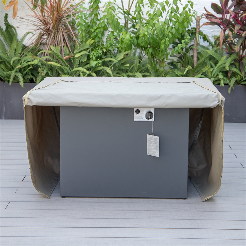 LeisureMod Chelsea Waterproof Fabric Rectangle Fire Pit Table Cover Brown