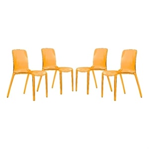 LeisureMod Murray Mid-Century Modern Dining Side Chair in Orange Set of 4