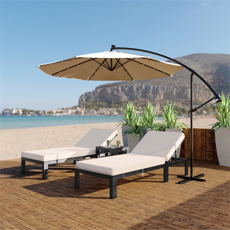 LeisureMod Chelsea Outdoor Chaise Lounge Chair With Beige Cushions Set of 2