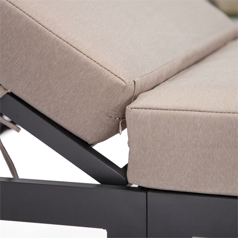 LeisureMod Chelsea Outdoor Chaise Lounge Chair With Beige Cushions Set of 2