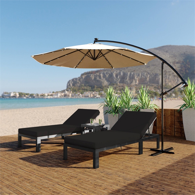 LeisureMod Chelsea Outdoor Chaise Lounge Chair With Black Cushions Set of 2
