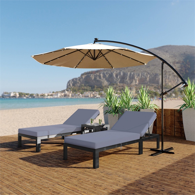 LeisureMod Chelsea Outdoor Chaise Lounge Chair With Blue Cushions Set of 2