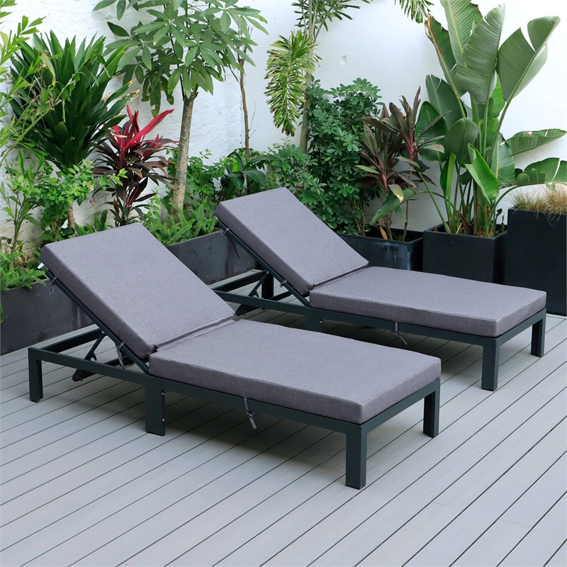 LeisureMod Chelsea Outdoor Chaise Lounge Chair With Blue Cushions Set of 2
