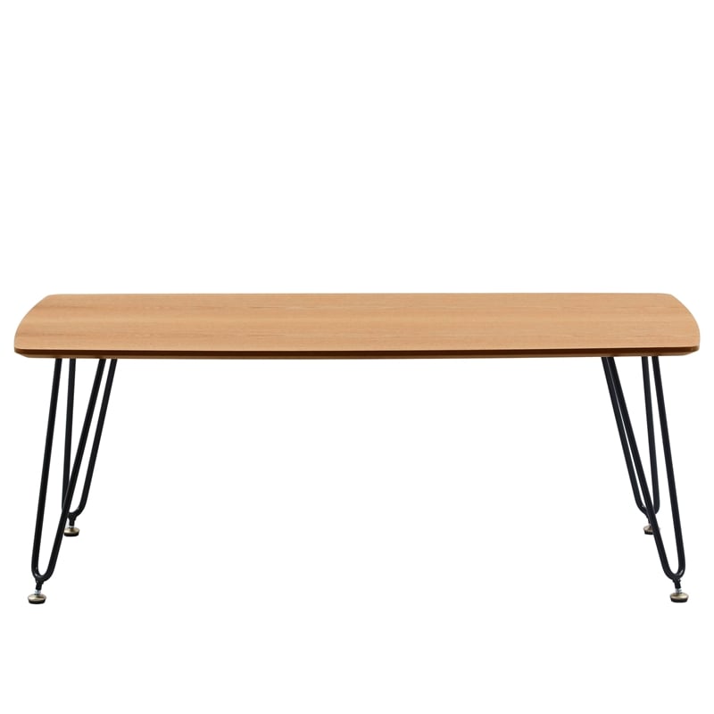 LeisureMod Elmwood Modern Wood Rectangle Coffee Table With Metal Legs in Natural
