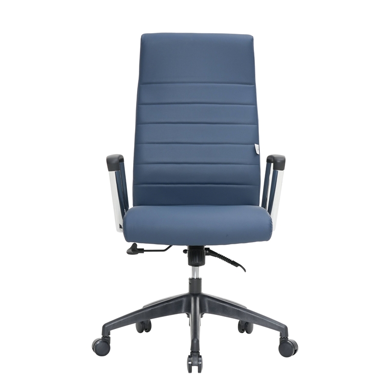 LeisureMod Hilton Modern High Back Leather Conference Office Chair in Navy Blue