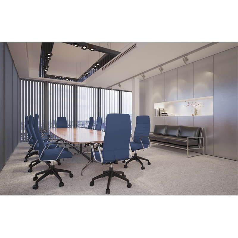 LeisureMod Hilton Modern High Back Leather Conference Office Chair in Navy Blue