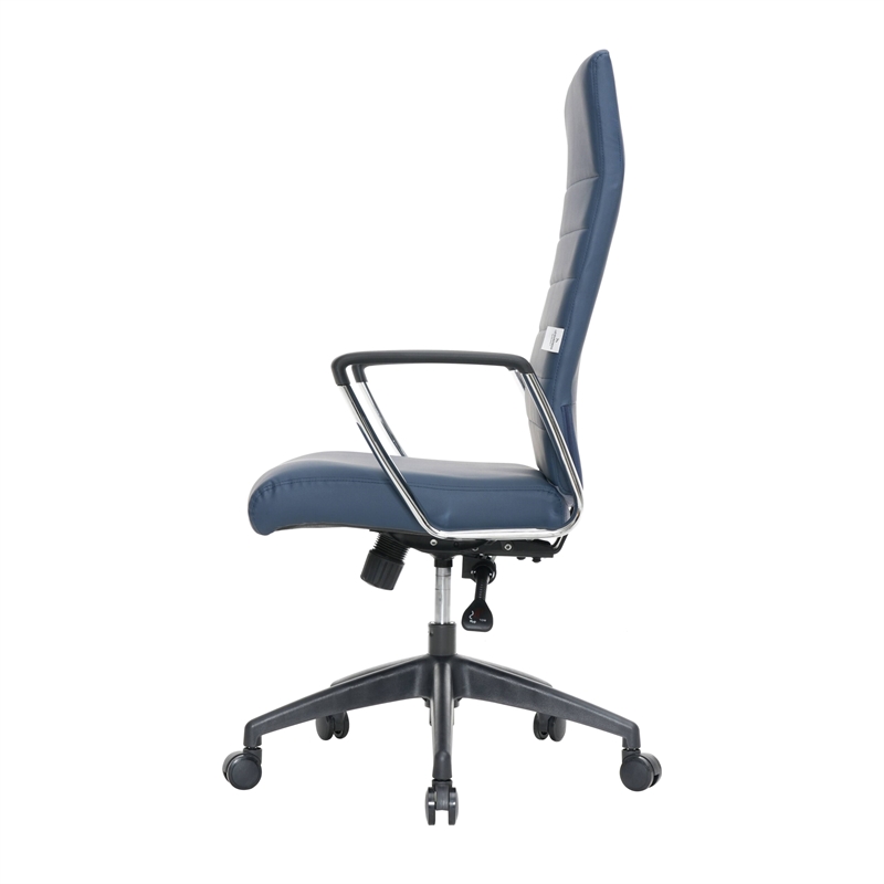 LeisureMod Hilton Modern High Back Leather Conference Office Chair in Navy Blue