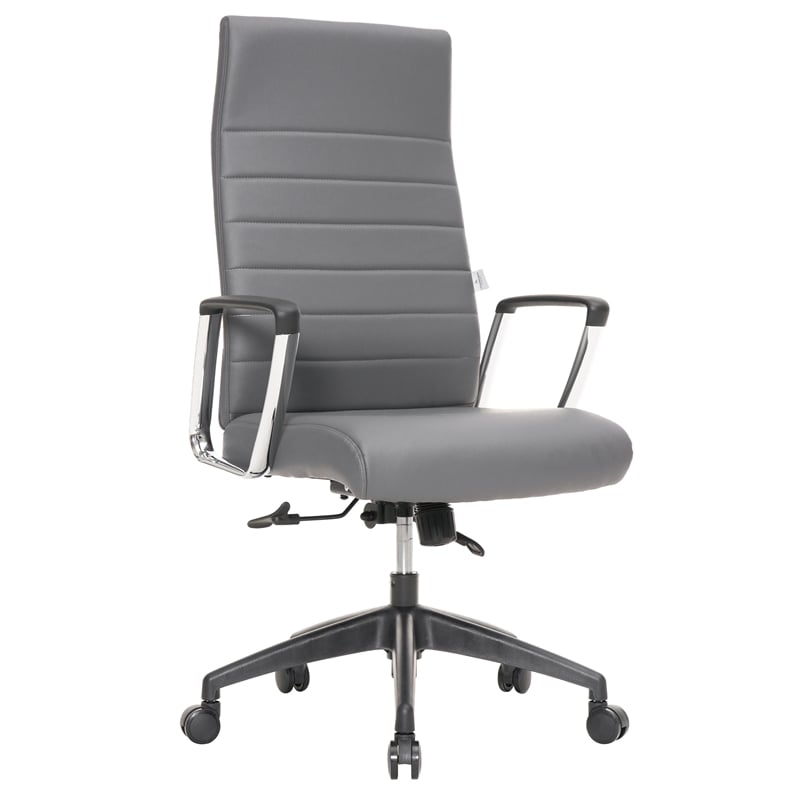 LeisureMod Hilton Modern High Back Leather Conference Office Chair in Gray