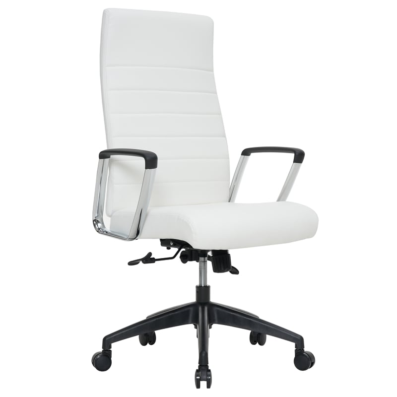 LeisureMod Hilton Modern High Back Leather Conference Office Chair in White