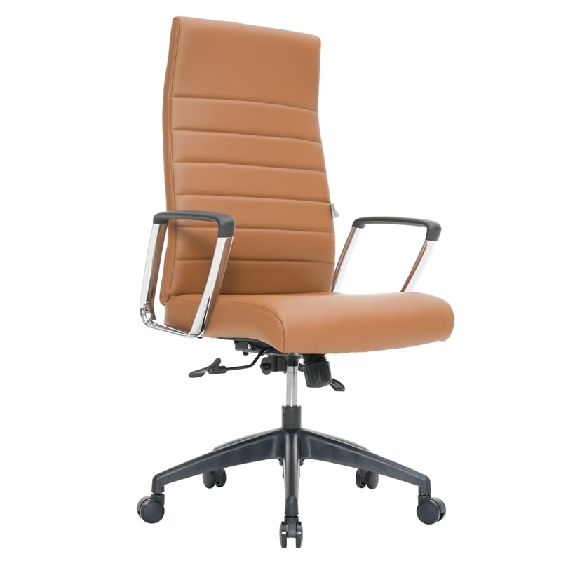 LeisureMod Hilton Modern High Back Leather Conference Office Chair Light Brown