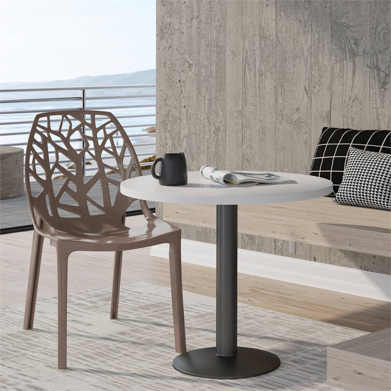 LeisureMod Cornelia Modern Plastic Dining Side Chair in Solid Taupe