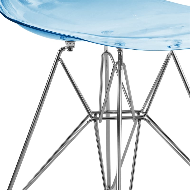 LeisureMod Cresco Eiffel Base Dining Side Chair Set of 2 in Transparent Blue