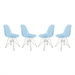 LeisureMod Cresco Eiffel Base Dining Side Chair Set of 4 in Transparent Blue