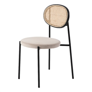 LeisureMod Euston Modern Wicker Dining Chair with Velvet Round Seat in Beige