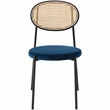LeisureMod Euston Modern Wicker Dining Chair with Velvet Round Seat in Navy Blue