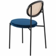LeisureMod Euston Modern Wicker Dining Chair with Velvet Round Seat in Navy Blue
